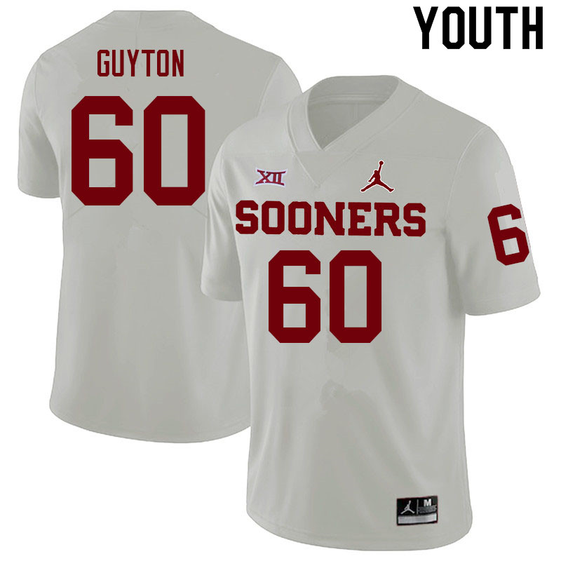 Youth #60 Tyler Guyton Oklahoma Sooners College Football Jerseys Sale-White
